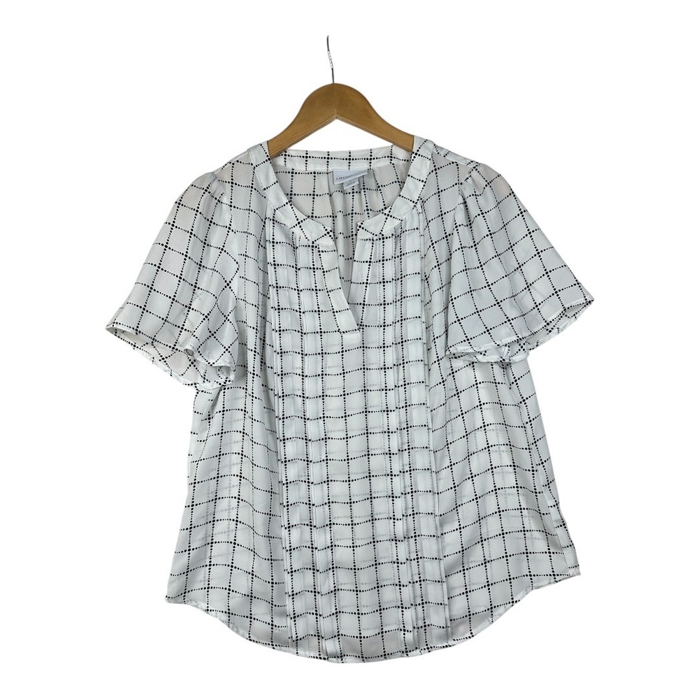 Liz‎ Claiborne Short Sleeve Plaid Blouse size Small White/Black